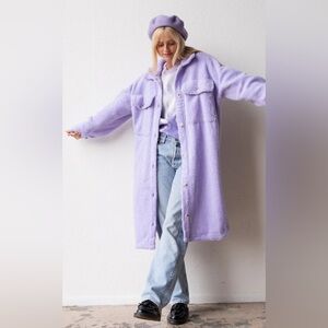 Papa on sold out Full Size Contrast Trim Long Sleeve Coat with Pockets